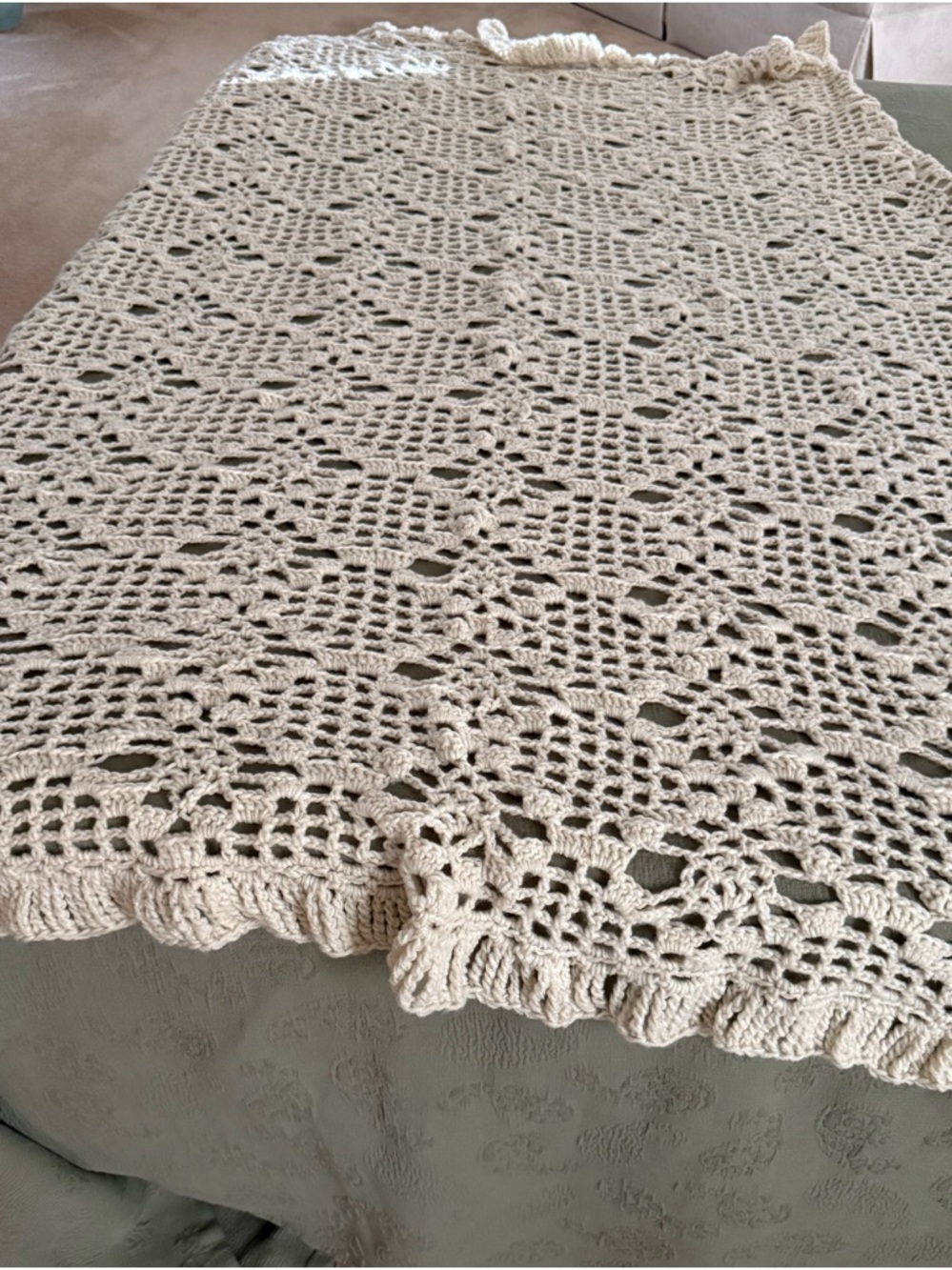Handmade Crocheted Throw Blanket - Cream - Picture 1 of 1